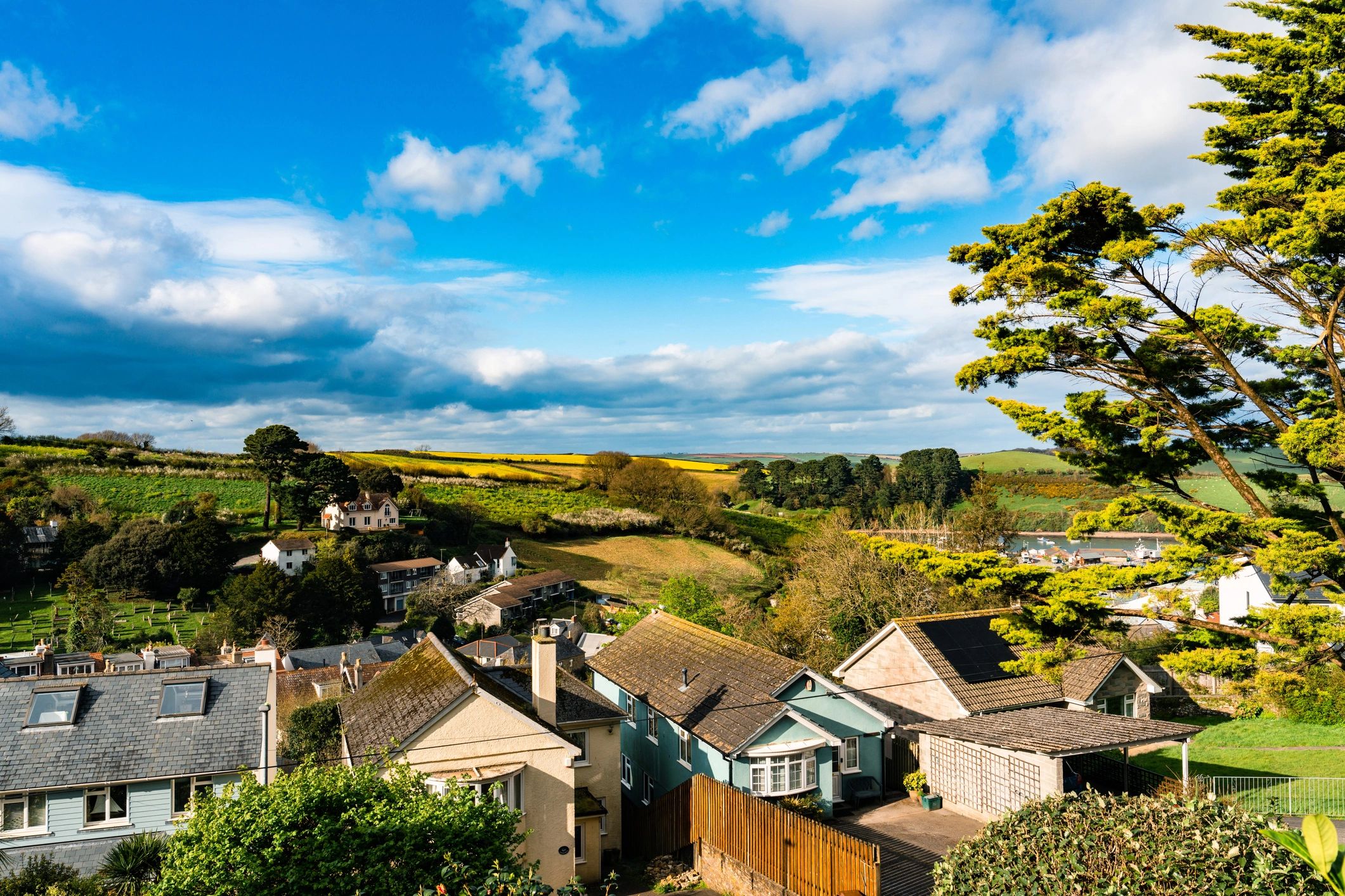 Village homes in a green landscape in England