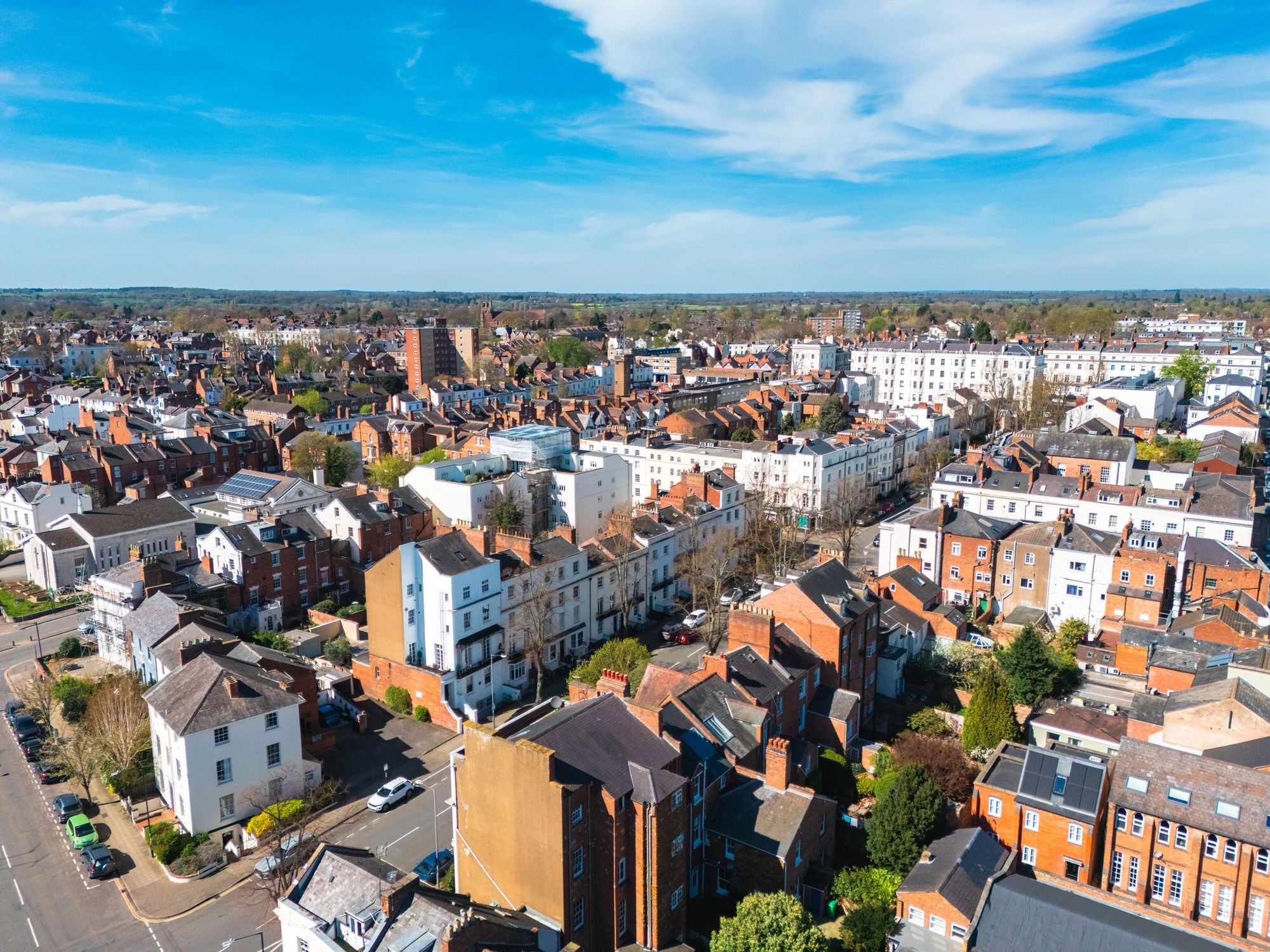 Residential housing rooftops in Leamington Spa